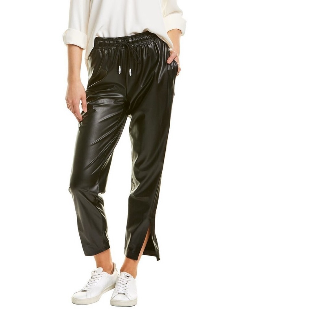 Theory Black Slit Pull-On Leather Pant with Paper Faux.‎
